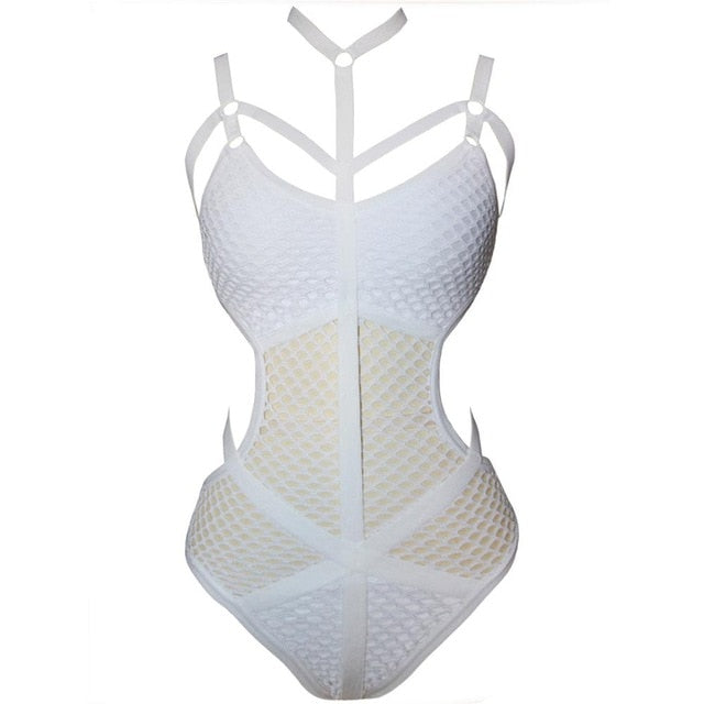 Sheer Knit Net Mesh Sexy Halter Monokini-women fitness-wanahavit-White-L-wanahavit