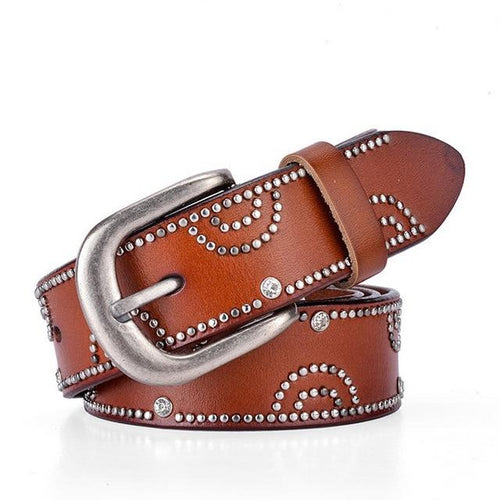 Load image into Gallery viewer, Riveted Leather Fashion Studded Belts-women-wanahavit-CM7054 Brown-95CM-wanahavit
