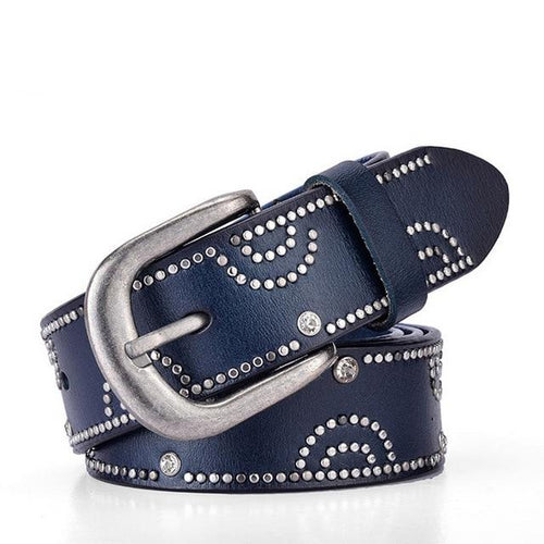 Load image into Gallery viewer, Riveted Leather Fashion Studded Belts-women-wanahavit-CM7054 Blue-95CM-wanahavit
