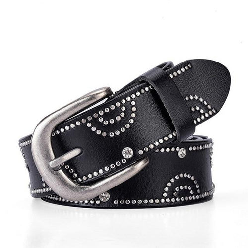 Load image into Gallery viewer, Riveted Leather Fashion Studded Belts-women-wanahavit-CM7054 black-95CM-wanahavit
