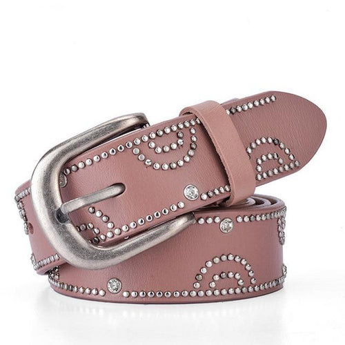 Load image into Gallery viewer, Riveted Leather Fashion Studded Belts-women-wanahavit-CM7054 Pink-95CM-wanahavit
