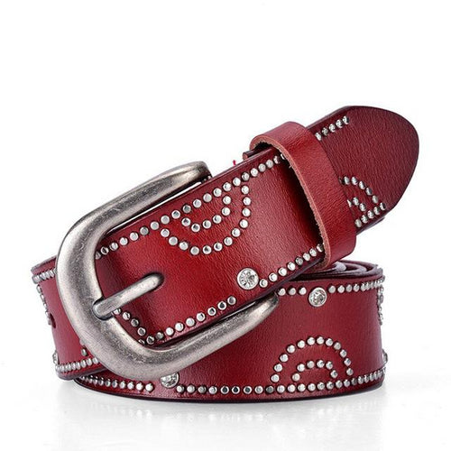 Load image into Gallery viewer, Riveted Leather Fashion Studded Belts-women-wanahavit-CM7054 Red-95CM-wanahavit
