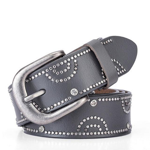 Load image into Gallery viewer, Riveted Leather Fashion Studded Belts-women-wanahavit-CM7054 Gray-95CM-wanahavit
