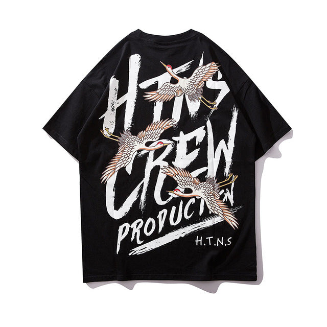 Crew Production Printed Hip Hop Streetwear Loose Tees-unisex-wanahavit-Black-Asian M-wanahavit