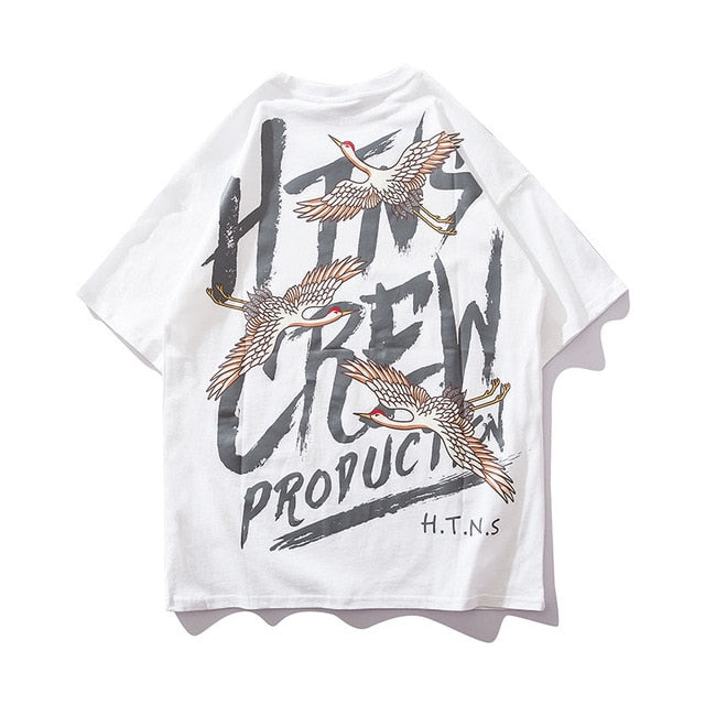 Crew Production Printed Hip Hop Streetwear Loose Tees-unisex-wanahavit-White-Asian M-wanahavit