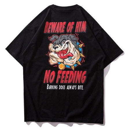 Beware No Feeding Printed Hip Hop Streetwear Loose Tees-unisex-wanahavit-White-Asian M-wanahavit