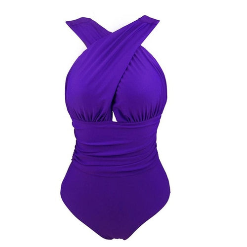 Load image into Gallery viewer, Criss Cross Neck Plus Size Monokini-women fitness-wanahavit-Purple-XXXL-wanahavit
