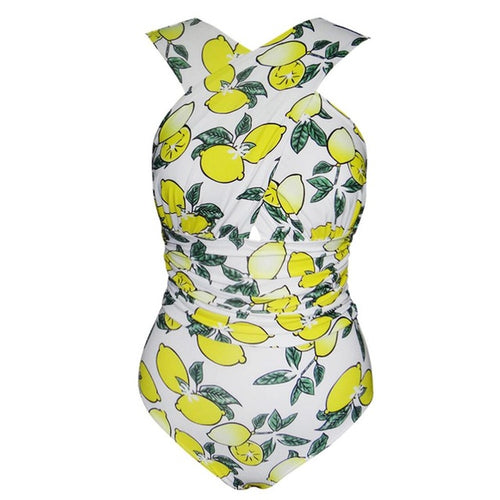 Load image into Gallery viewer, Criss Cross Neck Plus Size Monokini-women fitness-wanahavit-Yellow Lemon-S-wanahavit
