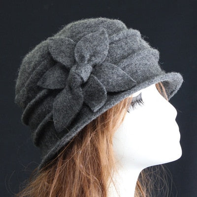 100% Pure Wool Hexagonal Flower Casual Warm Knitted Winter Beanie-women-wanahavit-Dark Grey-wanahavit