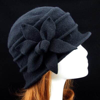 100% Pure Wool Hexagonal Flower Casual Warm Knitted Winter Beanie-women-wanahavit-black-wanahavit