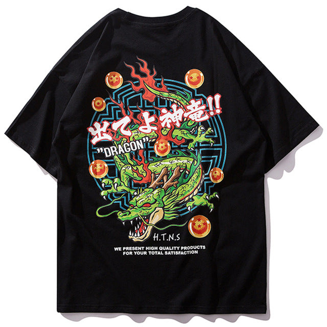 Dragon Balls Printed Hip Hop Streetwear Loose Tees-unisex-wanahavit-Black-Asian M-wanahavit