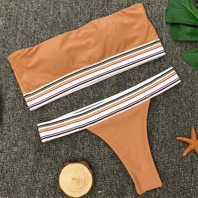 Sexy Striped Sport Bandeau Bikini-women fitness-wanahavit-Brown-L-wanahavit