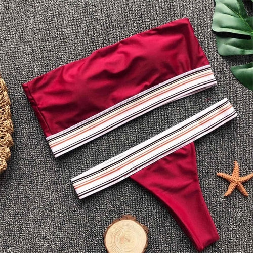 Load image into Gallery viewer, Sexy Striped Sport Bandeau Bikini-women fitness-wanahavit-Red-L-wanahavit
