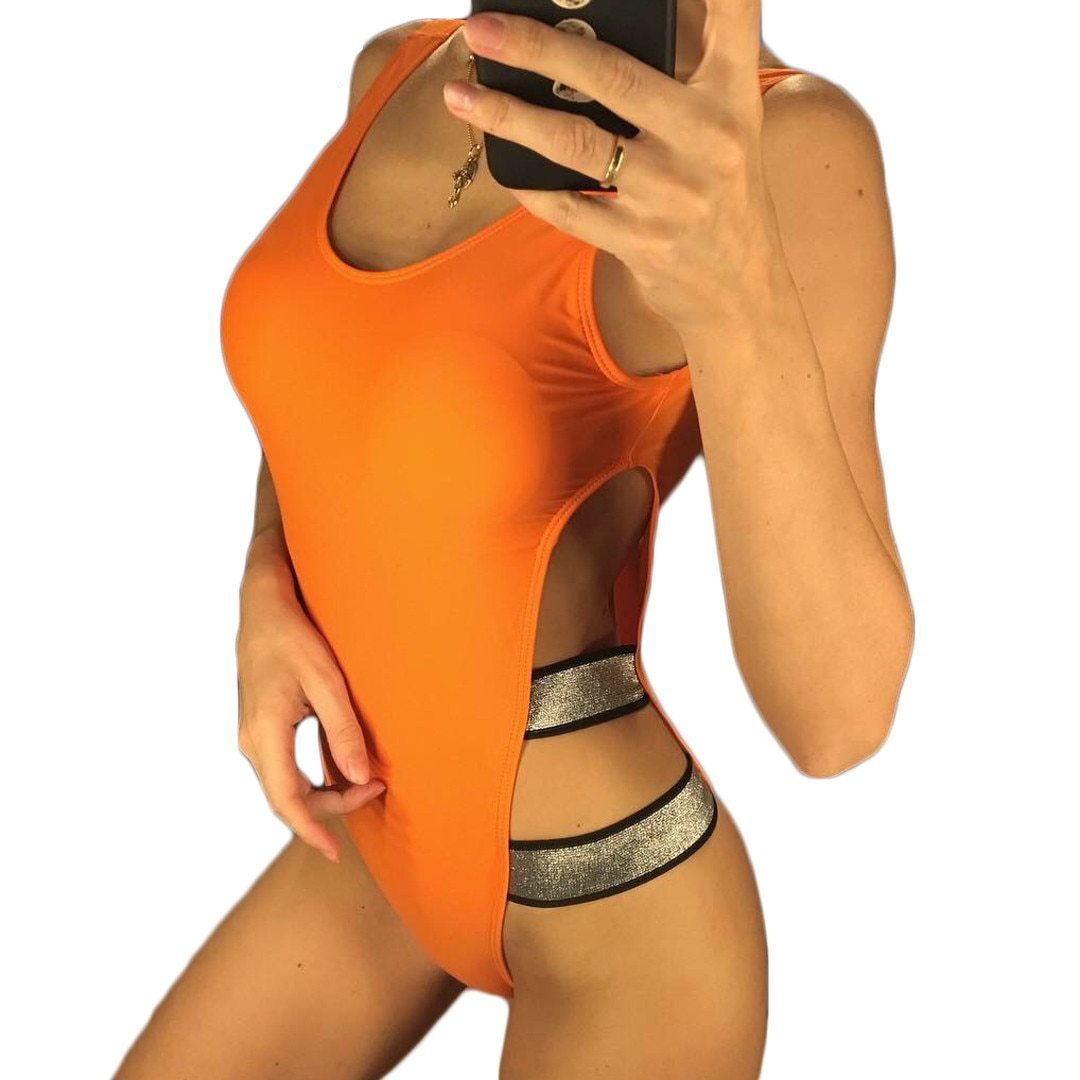 Sexy Sparkling Strap High Cut Leg Monokini-women fitness-wanahavit-Orange-L-wanahavit