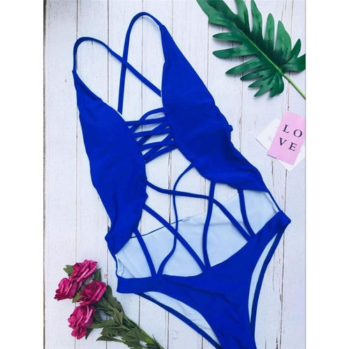 Load image into Gallery viewer, Sexy Cross Straps Bather Padded Monokini-women fitness-wanahavit-Deep Blue-L-wanahavit
