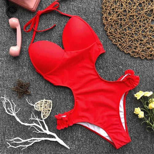 Load image into Gallery viewer, Sexy Bra Backless Bather Halter Monokini-women fitness-wanahavit-Red-L-wanahavit
