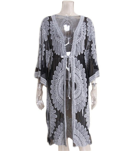 Embroidery Crochet Knitted Tunic Beach Long Cover Up-women fitness-wanahavit-Black-One Size-wanahavit