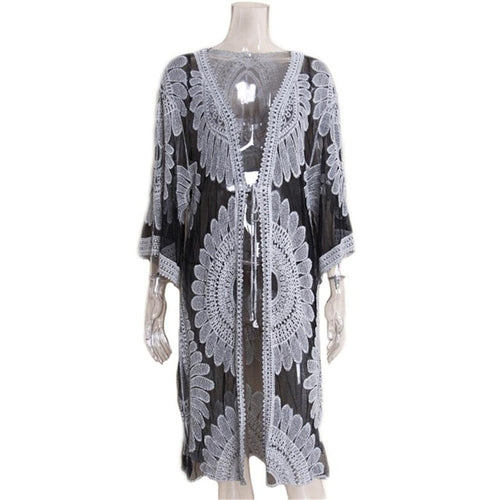 Load image into Gallery viewer, Embroidery Crochet Knitted Tunic Beach Long Cover Up-women fitness-wanahavit-Black-One Size-wanahavit

