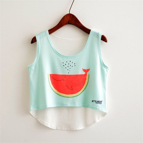 Load image into Gallery viewer, Cute Food Printed Harajuku Crop Top Shirt-women-wanahavit-watermelon-One Size-wanahavit
