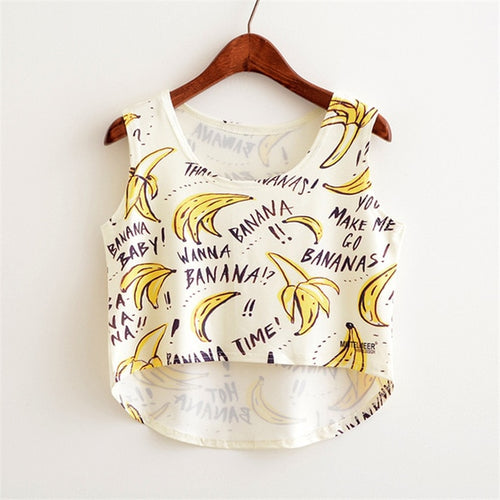 Load image into Gallery viewer, Cute Food Printed Harajuku Crop Top Shirt-women-wanahavit-banana-One Size-wanahavit
