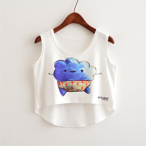 Load image into Gallery viewer, Cute Food Printed Harajuku Crop Top Shirt-women-wanahavit-cloud-One Size-wanahavit
