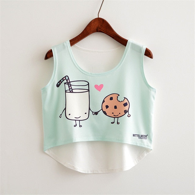 Cute Food Printed Harajuku Crop Top Shirt-women-wanahavit-milk n cookie-One Size-wanahavit