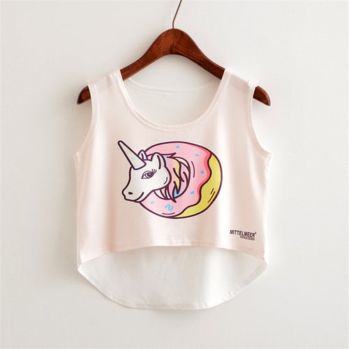 Load image into Gallery viewer, Cute Food Printed Harajuku Crop Top Shirt-women-wanahavit-donut unicorn-One Size-wanahavit
