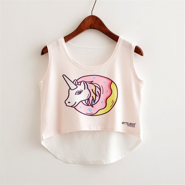 Cute Food Printed Harajuku Crop Top Shirt-women-wanahavit-donut unicorn-One Size-wanahavit