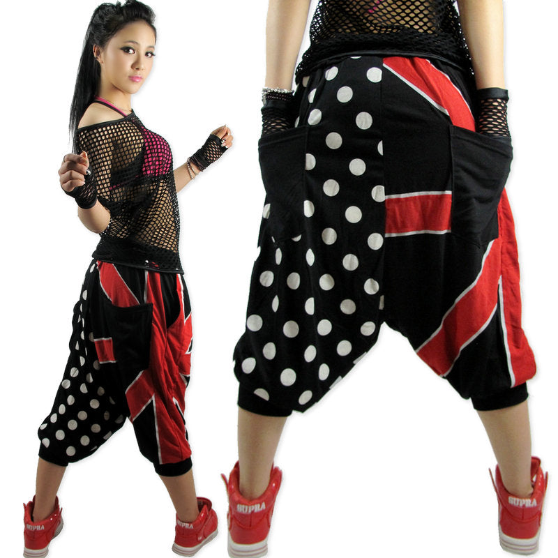Polka Britain Flag Printed Hip Hop Dance Loose Harem Pants-women-wanahavit-wanahavit
