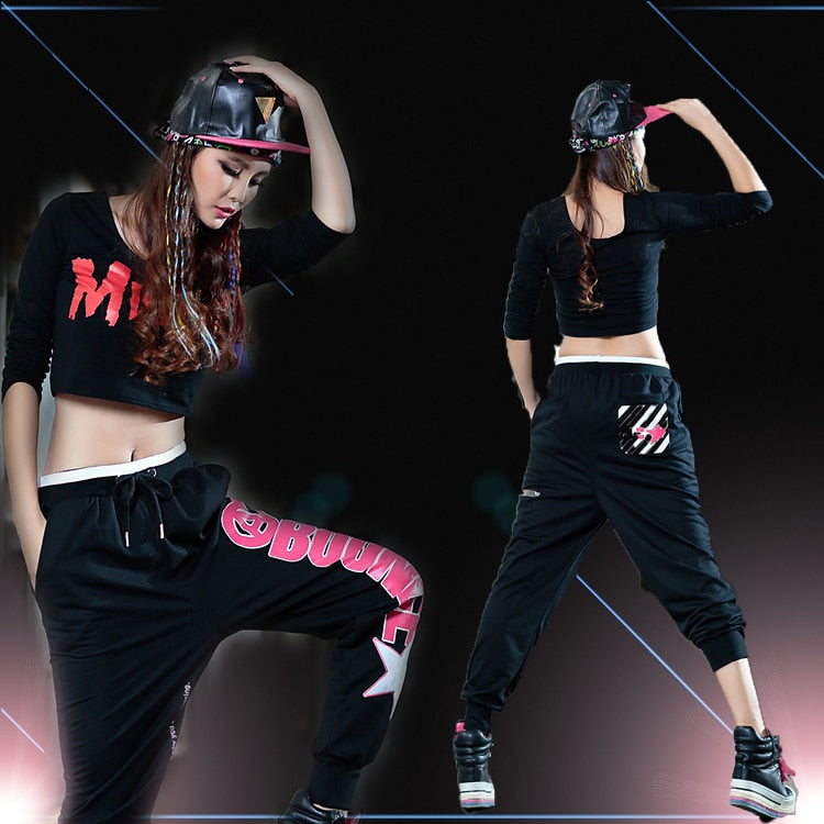 Bounce Printed Hip Hop Dance Loose Harem Pants-women-wanahavit-Black-M-wanahavit