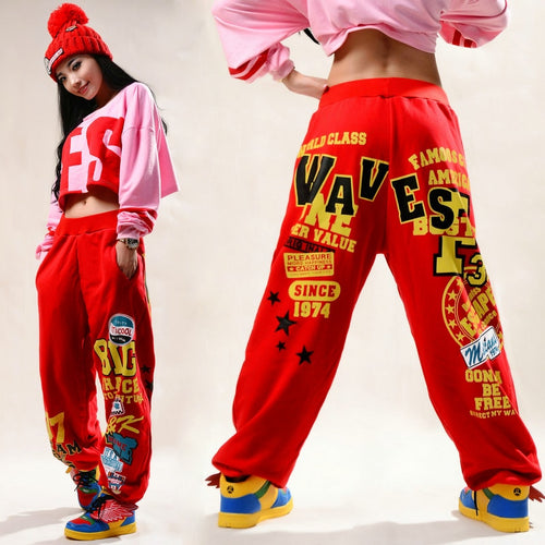 Load image into Gallery viewer, Red Accent Hip Hop Dance Loose Harem Pants-women-wanahavit-Red-M-wanahavit
