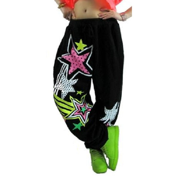 Star Printed Hip Hop Dance Loose Harem Pants-women-wanahavit-Black-wanahavit