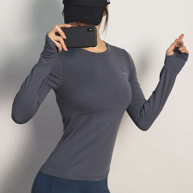 Sport Top Fitness Yoga Top Long Sleeve Shirt-women fitness-wanahavit-gray-L-wanahavit