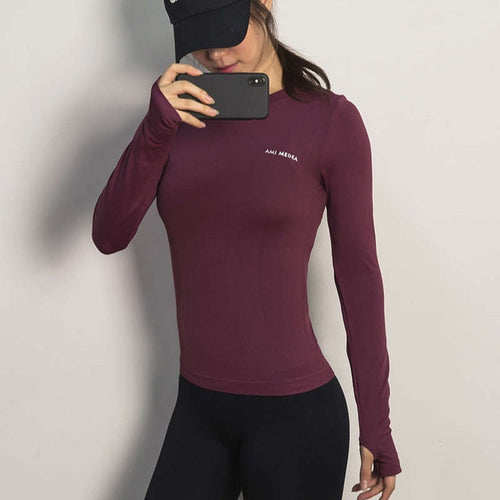 Load image into Gallery viewer, Sport Top Fitness Yoga Top Long Sleeve Shirt-women fitness-wanahavit-wine red-L-wanahavit

