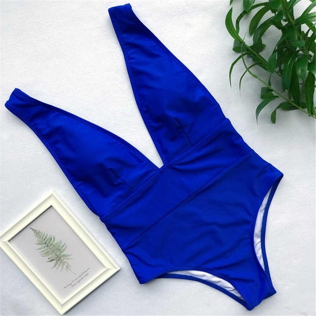 Sexy Deep V Neck Bather High Waist Monokini-women fitness-wanahavit-Royal Blue-L-wanahavit