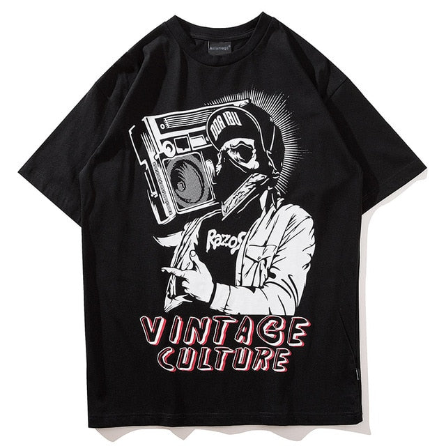 Vintage Culture Printed Hip Hop Streetwear Loose Tees-unisex-wanahavit-Black-Asian M-wanahavit