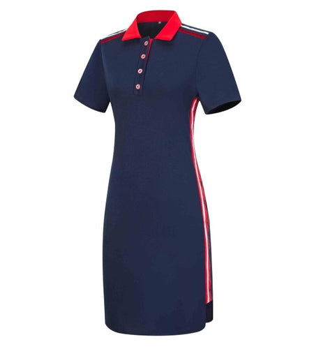 Striped Korean Short Sleeve Polo Pencil Dress-women-wanahavit-stripe-navy-XXL-wanahavit