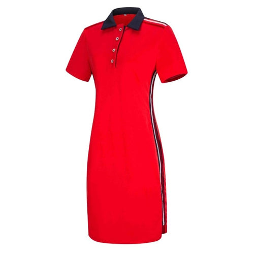 Load image into Gallery viewer, Striped Korean Short Sleeve Polo Pencil Dress-women-wanahavit-stripe-red-XXL-wanahavit
