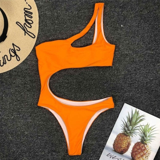 Sexy One Shoulder Hollow Out High Cut Monokini-women fitness-wanahavit-Orange-L-wanahavit