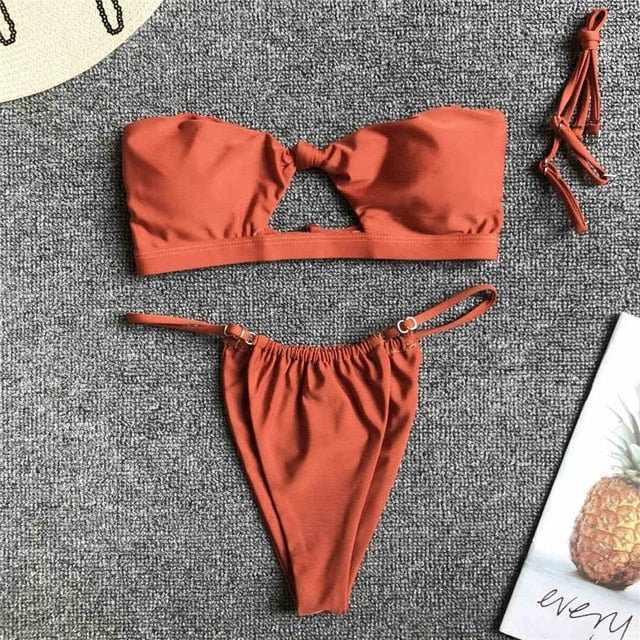 Sexy Bandeau Knotted Thong Bikini-women fitness-wanahavit-Red Brown-L-wanahavit