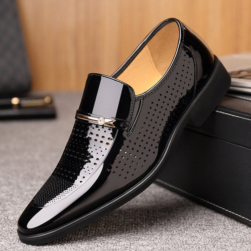 Load image into Gallery viewer, Men Luxury Brand Genuine Leather Formal Flats Shoes-men-wanahavit-Black Hollow Shoes-5.5-wanahavit
