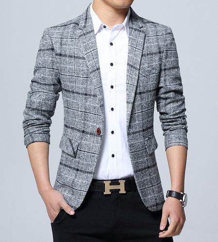 Plaid Stylish Formal Business Blazer-men-wanahavit-Gray-M-wanahavit