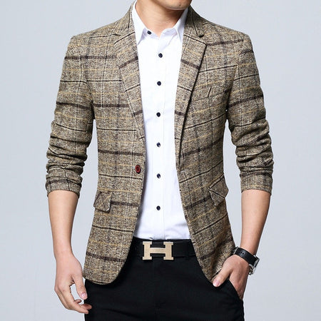 Plaid Stylish Formal Business Blazer-men-wanahavit-Gray-M-wanahavit