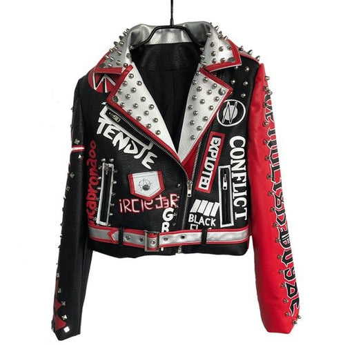 Load image into Gallery viewer, Punk Rock Nevada Rooster Studded Leather Jacket-women-wanahavit-Colorful-M-wanahavit

