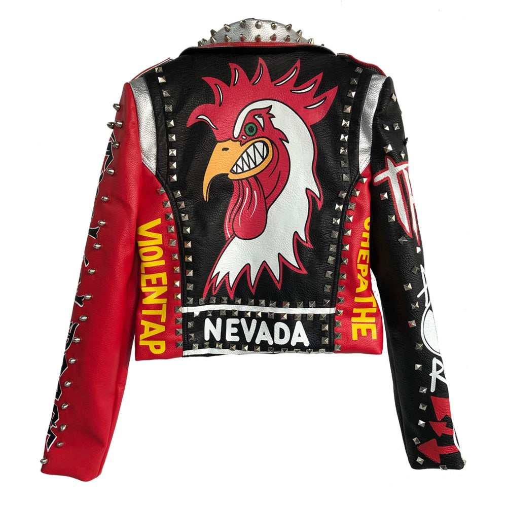 Punk Rock Nevada Rooster Studded Leather Jacket-women-wanahavit-Colorful-M-wanahavit