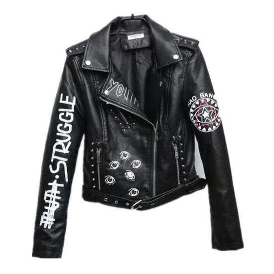 Punk Rock Struggle Studded Leather Jacket-women-wanahavit-black-S-wanahavit