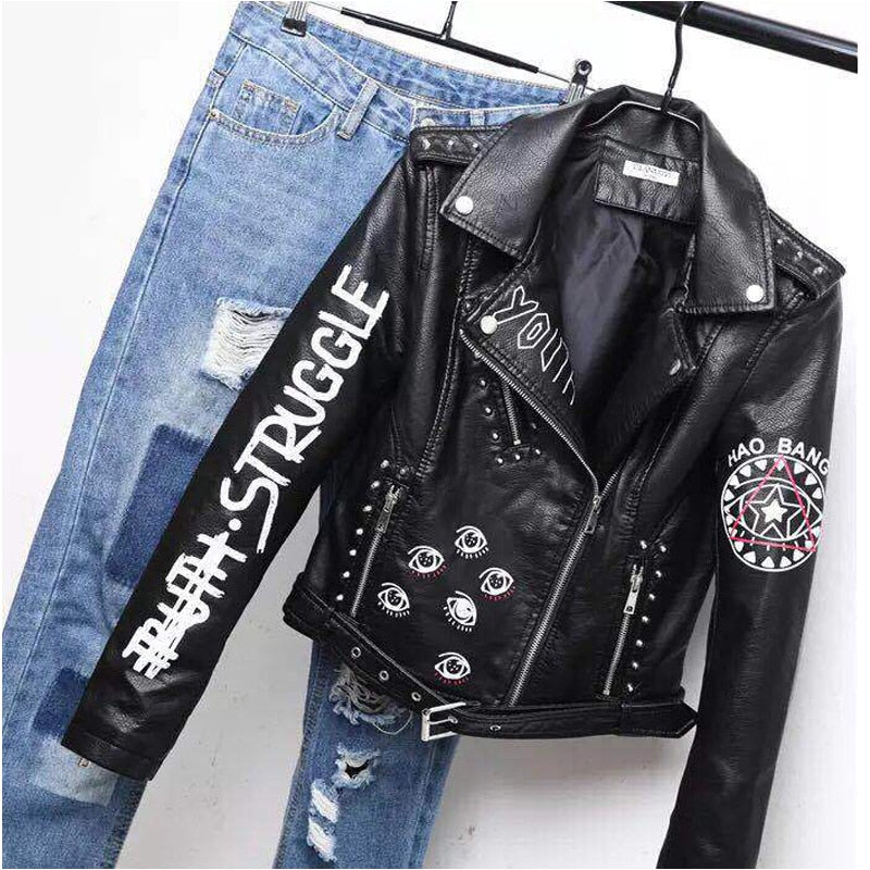 Punk Rock Struggle Studded Leather Jacket-women-wanahavit-black-S-wanahavit