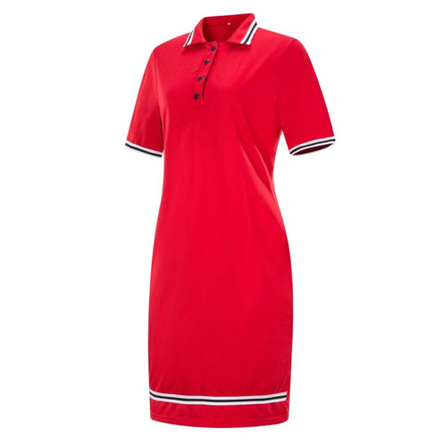 Load image into Gallery viewer, Striped Korean Short Sleeve Polo Pencil Dress-women-wanahavit-red-XXL-wanahavit
