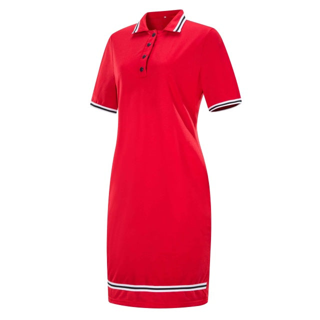 Striped Korean Short Sleeve Polo Pencil Dress-women-wanahavit-red-XXL-wanahavit