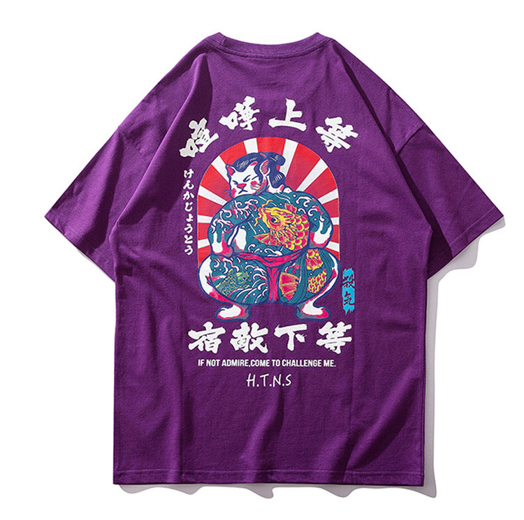 Sumo Wrestler Printed Hip Hop Streetwear Loose Tees-unisex-wanahavit-purple-Asian M-wanahavit